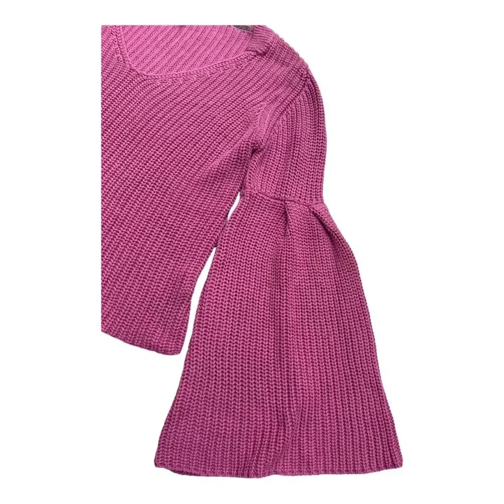 Free People Pink Damsel Bell Sleeve Cropped Knit Sweater // S - Picture 4 of 8